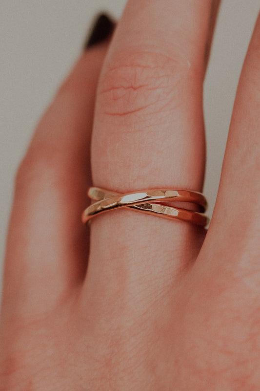 Thick Interlocking Set of 2 Rings, 14K Rose Gold Fill