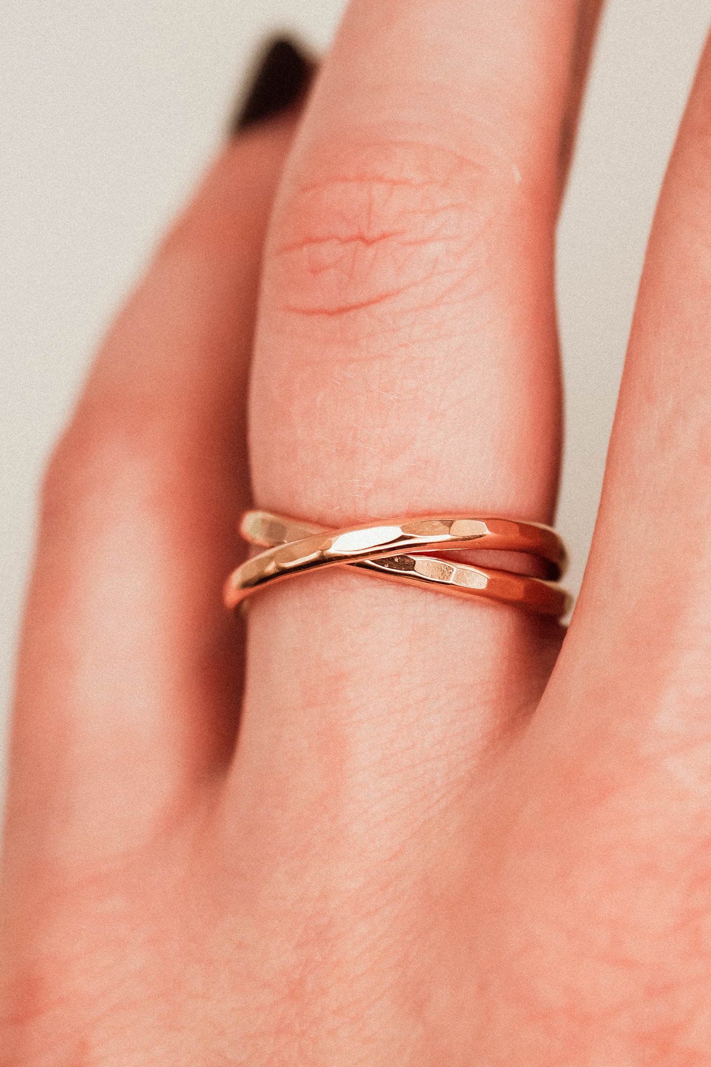 Thick Interlocking Set of 2 Rings, 14K Rose Gold Fill