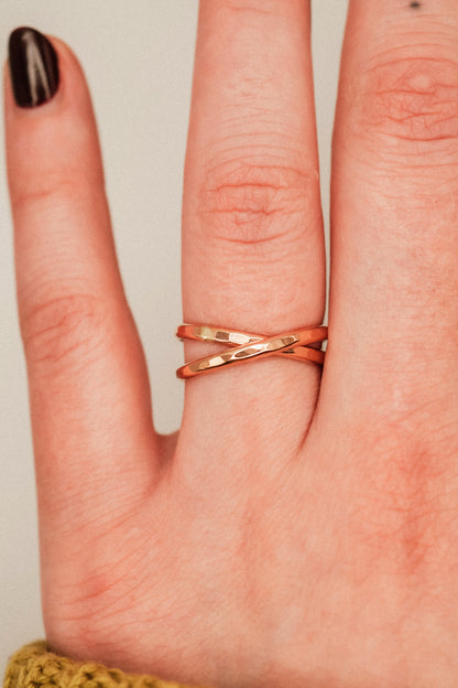 Thick Interlocking Set of 2 Rings, 14K Rose Gold Fill