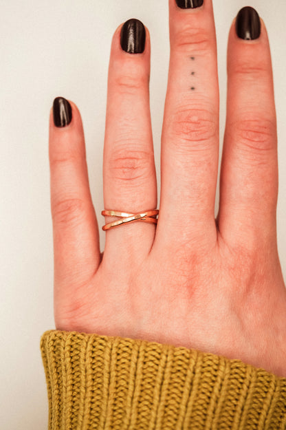 Thick Interlocking Set of 2 Rings, 14K Rose Gold Fill