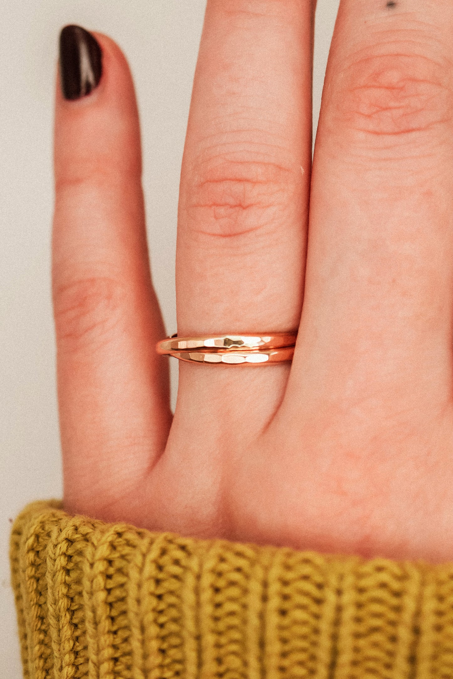 Thick Interlocking Set of 2 Rings, 14K Rose Gold Fill