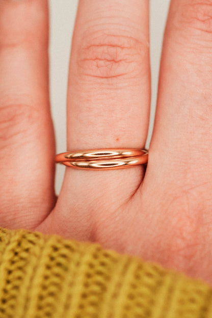 Thick Interlocking Set of 2 Rings, 14K Rose Gold Fill