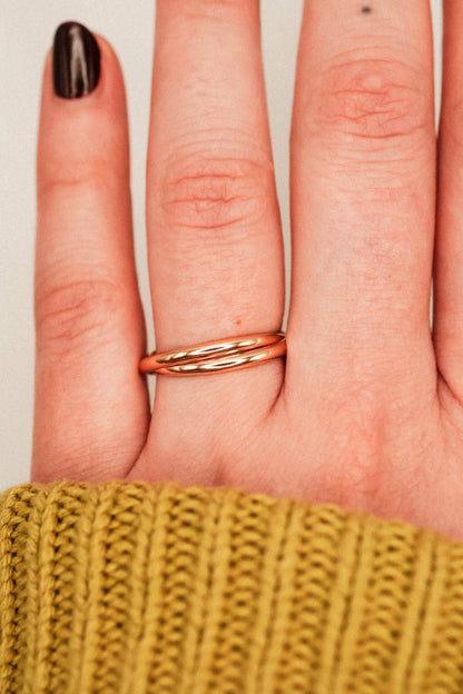 Thick Interlocking Set of 2 Rings, 14K Rose Gold Fill