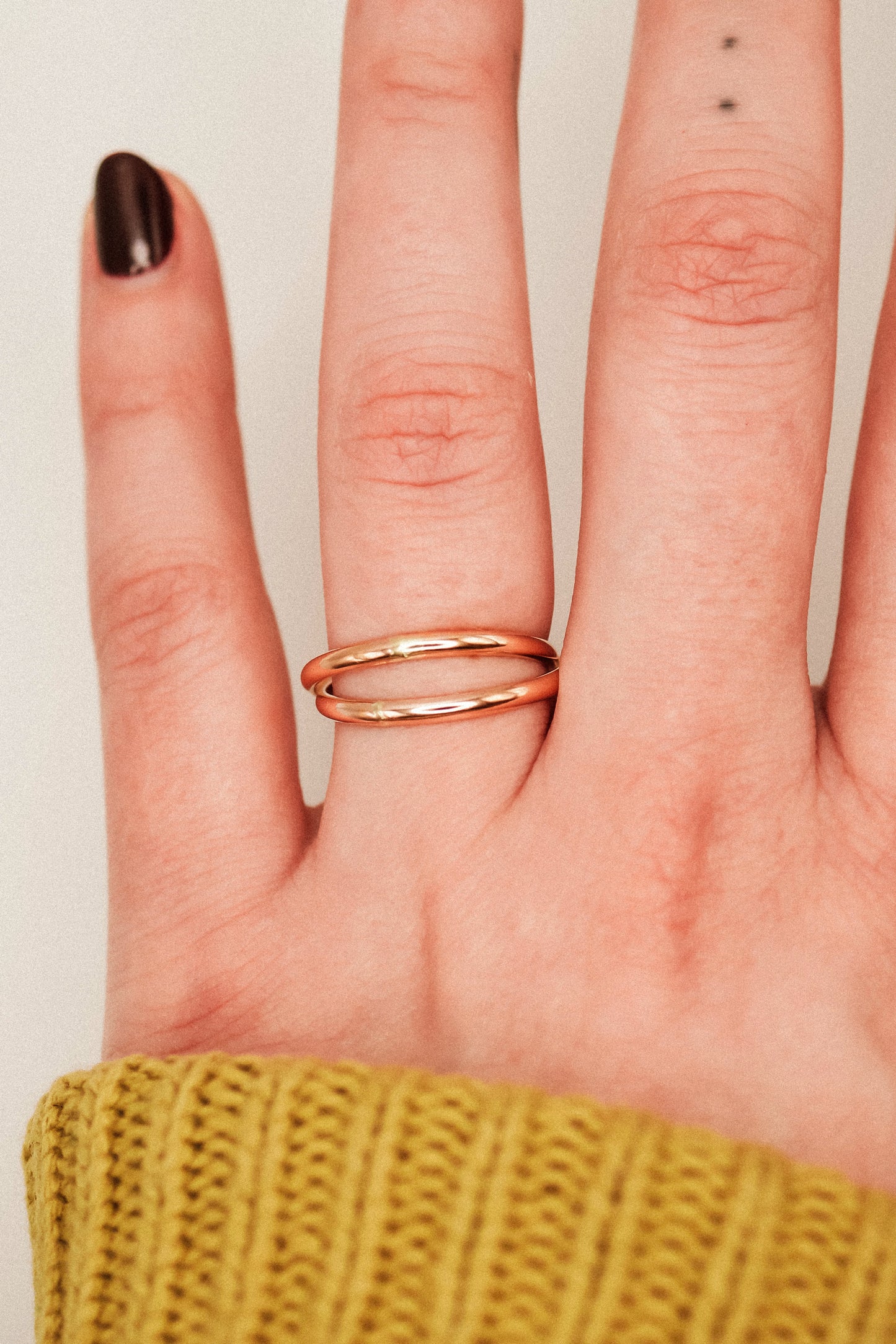 Thick Interlocking Set of 2 Rings, 14K Rose Gold Fill