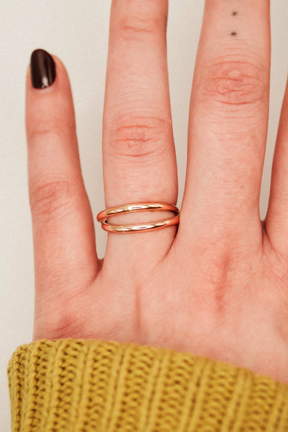 Thick Interlocking Set of 2 Rings, 14K Rose Gold Fill