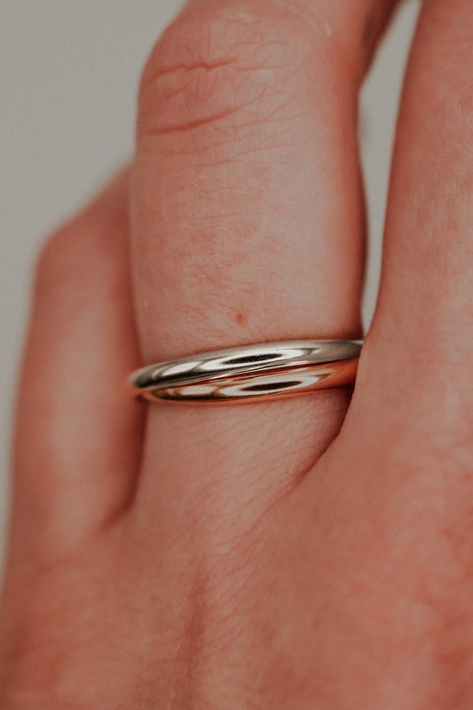 Thick Interlocking Set of 2 Rings, Sterling Silver & Rose Gold Fill