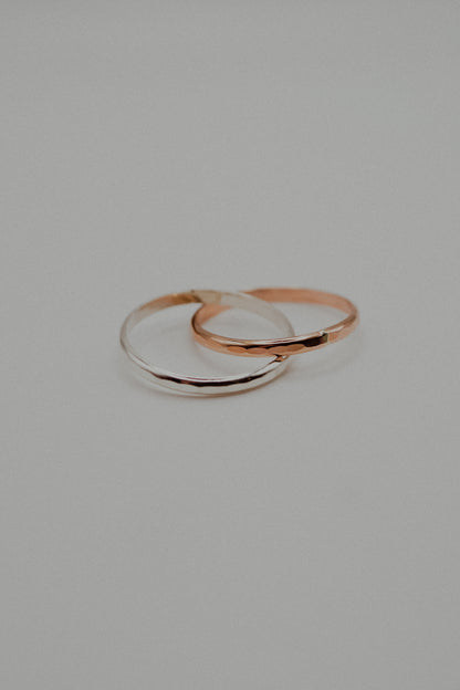 Thick Interlocking Set of 2 Rings, Sterling Silver & Rose Gold Fill
