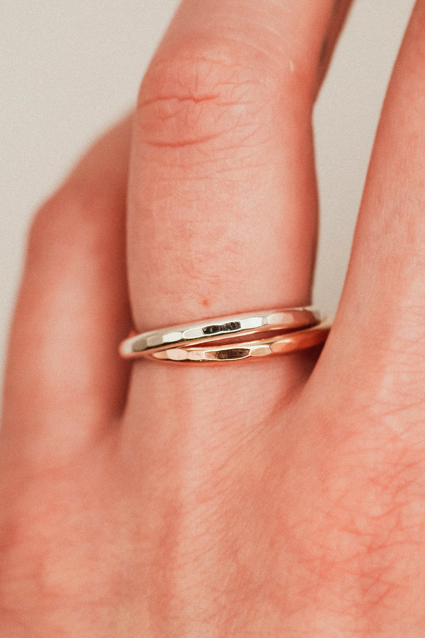Thick Interlocking Set of 2 Rings, Sterling Silver & Rose Gold Fill