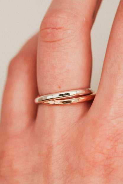 Thick Interlocking Set of 2 Rings, Sterling Silver & Rose Gold Fill