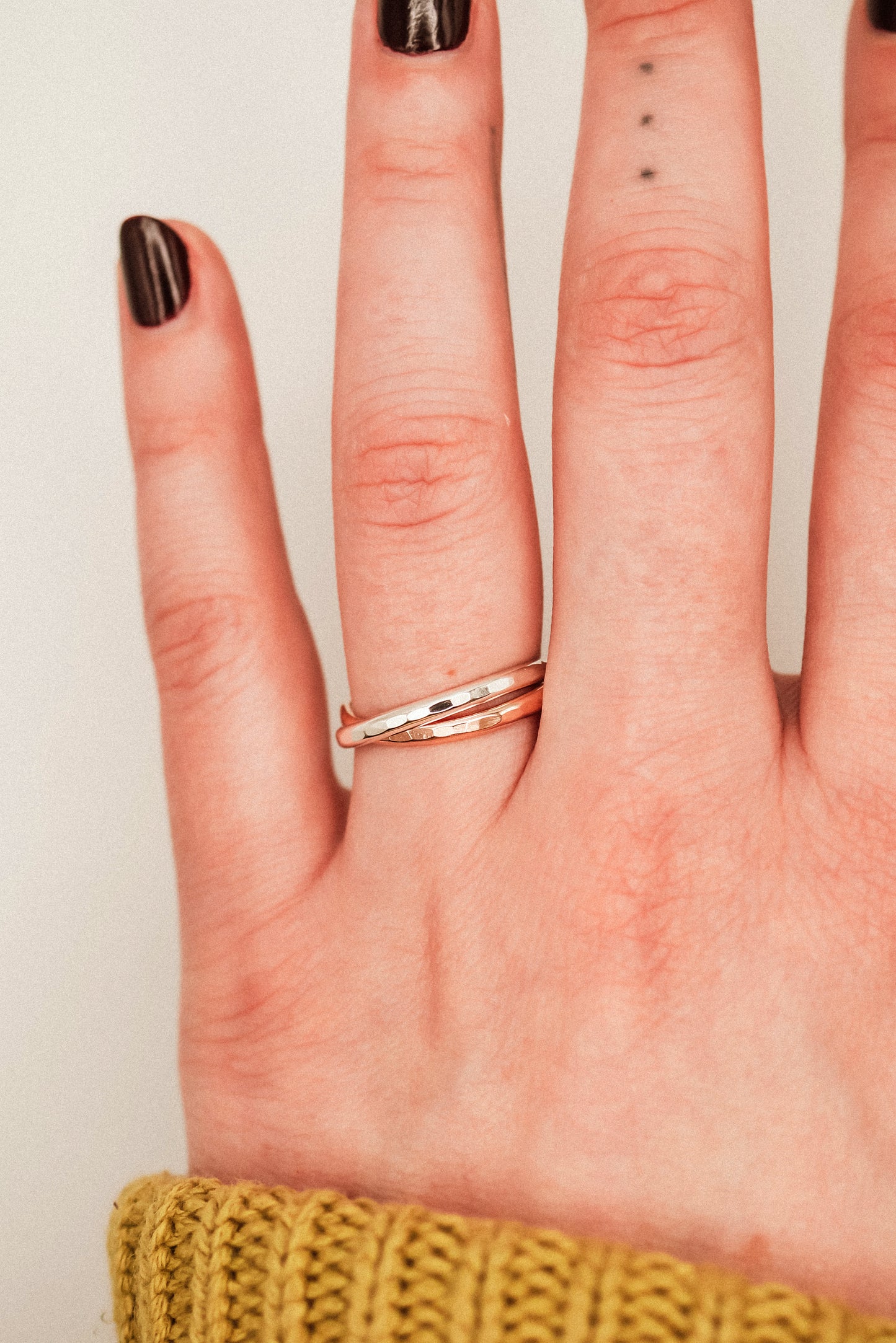 Thick Interlocking Set of 2 Rings, Sterling Silver & Rose Gold Fill