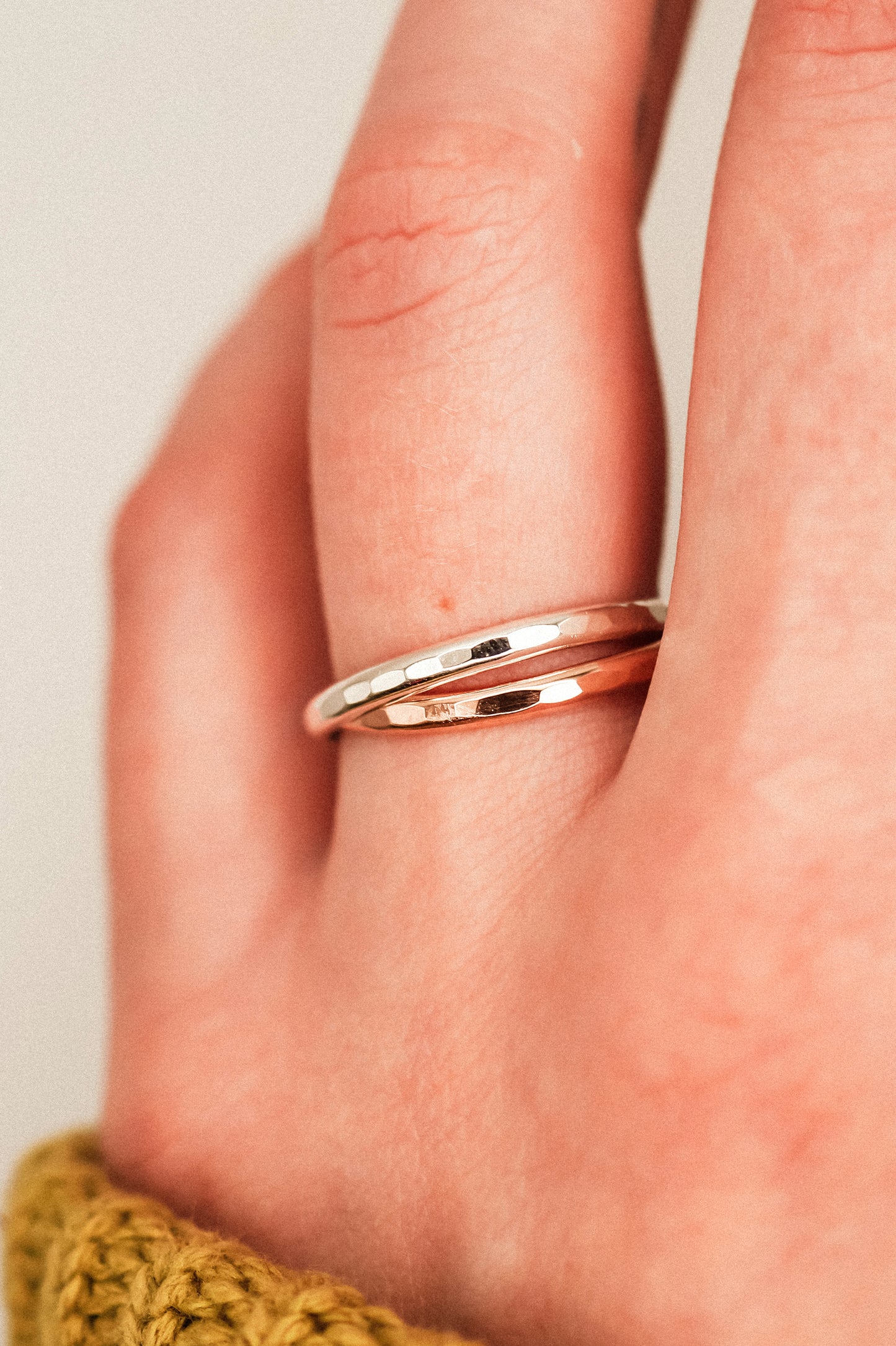 Thick Interlocking Set of 2 Rings, Sterling Silver & Rose Gold Fill