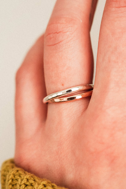 Thick Interlocking Set of 2 Rings, Sterling Silver & Rose Gold Fill