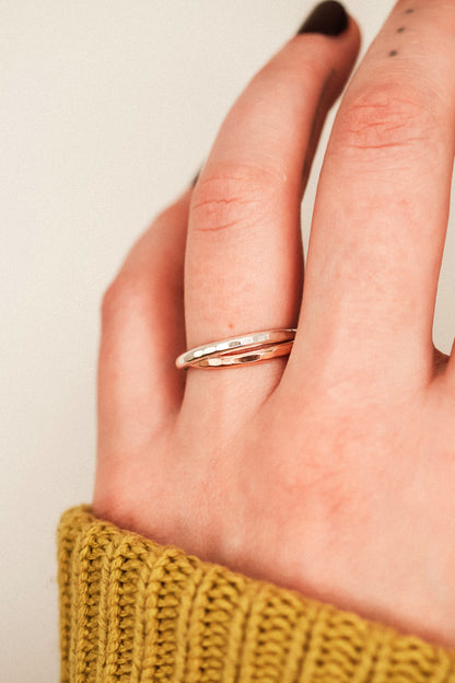 Thick Interlocking Set of 2 Rings, Sterling Silver & Rose Gold Fill