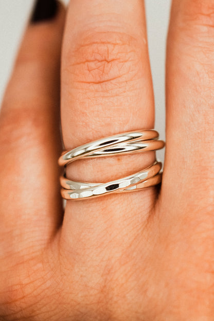 Thick Interlocking Set of 2 Rings, Sterling Silver