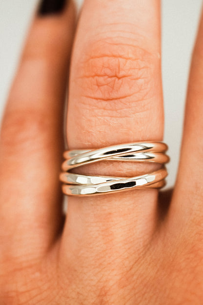 Thick Interlocking Set of 2 Rings, Sterling Silver