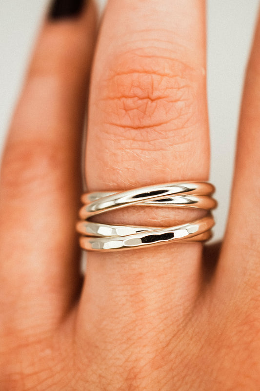 Thick Interlocking Set of 2 Rings, Sterling Silver