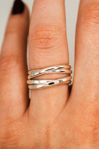 Thick Interlocking Set of 2 Rings, Sterling Silver