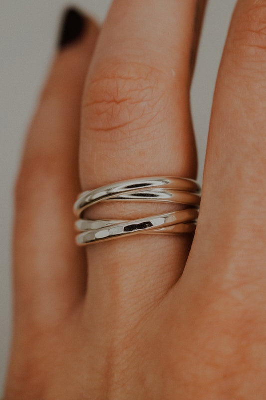 Thick Interlocking Set of 2 Rings, Sterling Silver