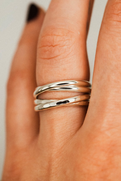 Thick Interlocking Set of 2 Rings, Sterling Silver