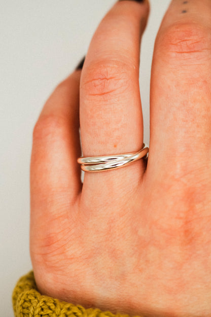 Thick Interlocking Set of 2 Rings, Sterling Silver