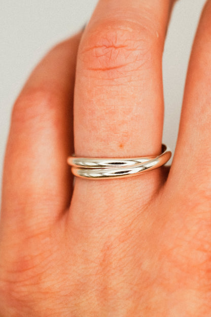 Thick Interlocking Set of 2 Rings, Sterling Silver