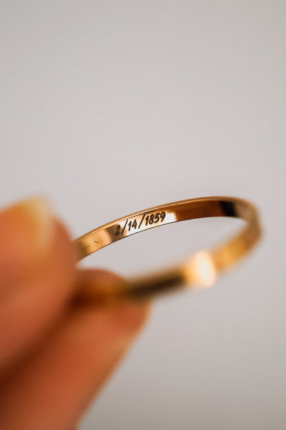 Custom Date Engraved Mirror Band, 14K Gold Fill, Rose Gold Fill or Sterling Silver