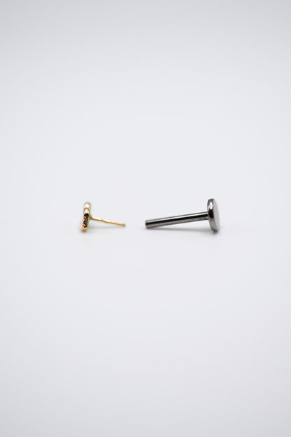 Hammered Bead Flat Back Stud Earring, Solid Gold or Rose Gold