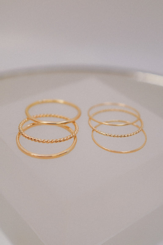 Twist Set of 3 Stacking Rings, Solid 14K Gold or Rose Gold