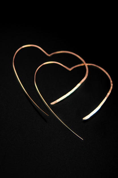 Heart Threader Hoop Earrings, Gold Fill, Rose Gold Fill or Sterling Silver