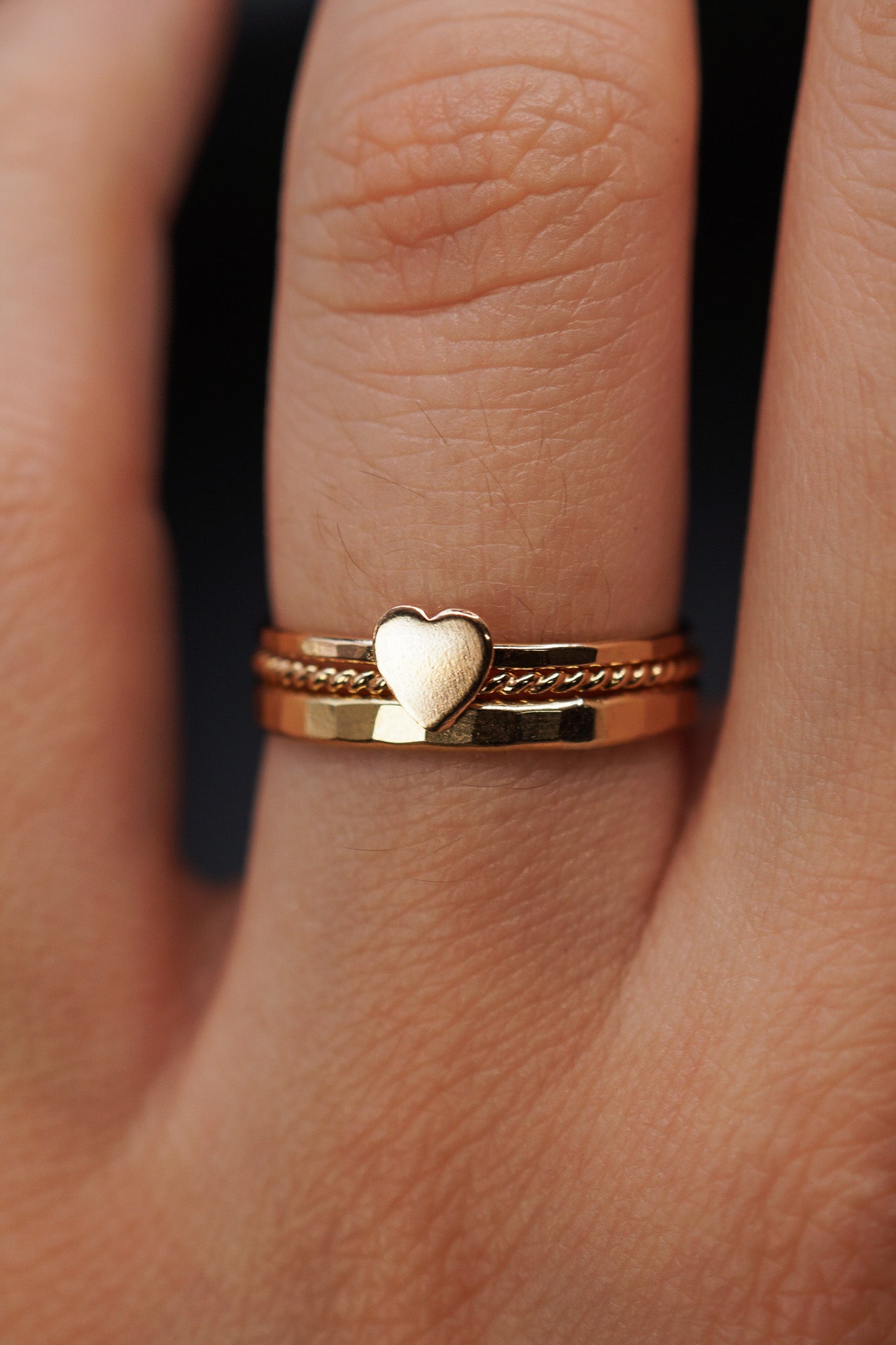 Textured Heart Set of 3 Stacking Rings, Gold Fill