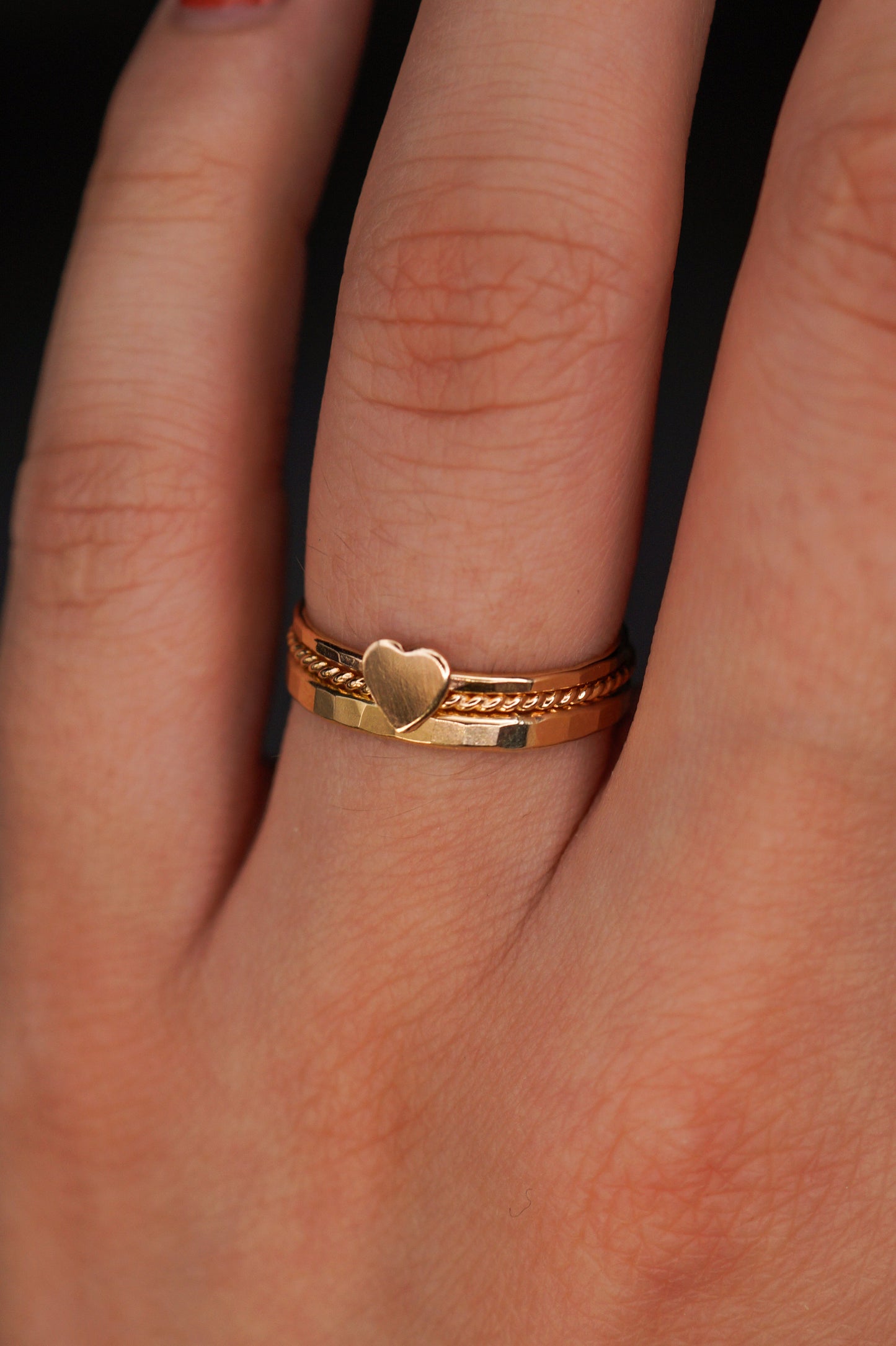 Textured Heart Set of 3 Stacking Rings, Gold Fill