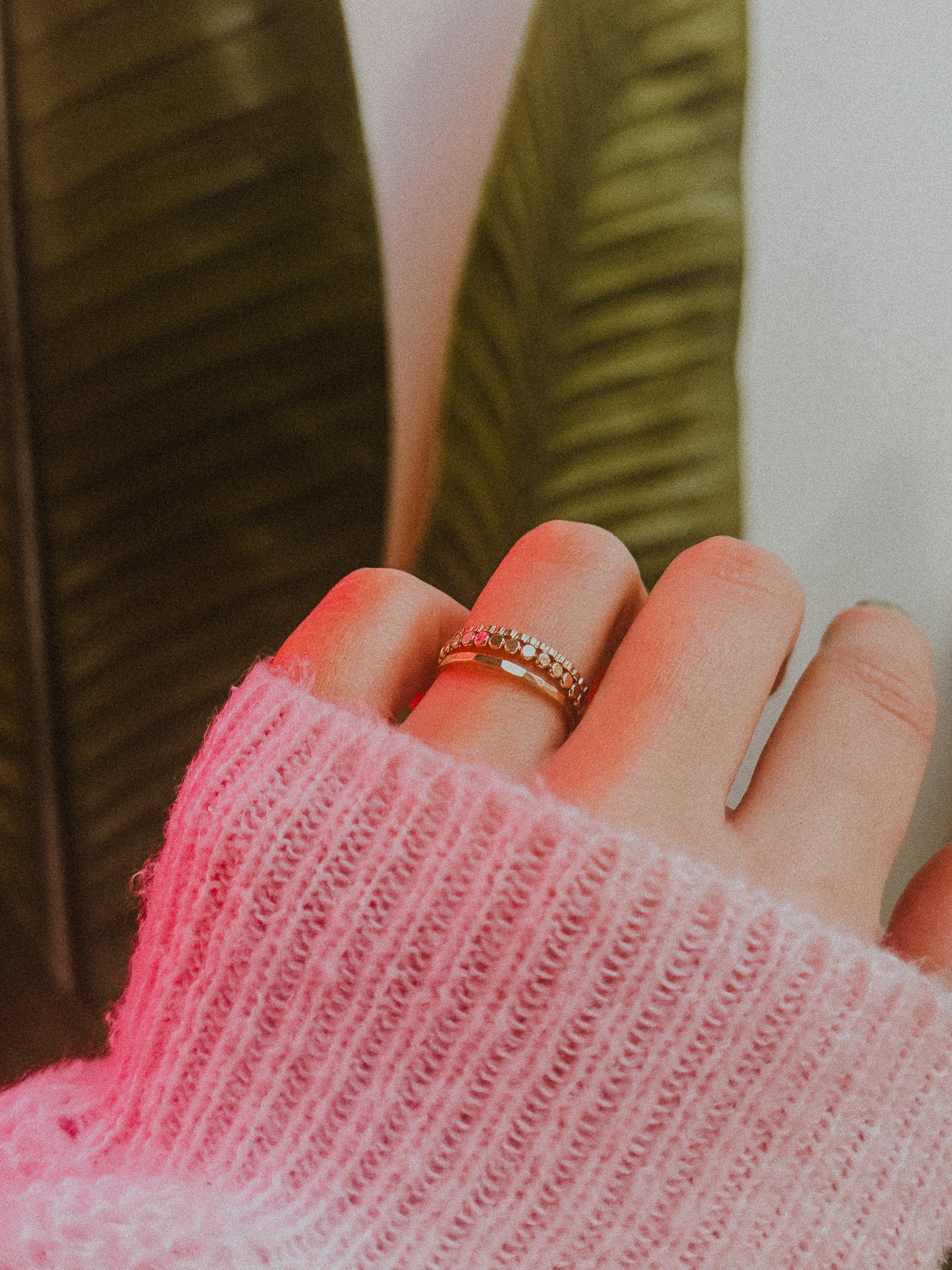 Mini Bead Half Lined Set of 3 Stacking Rings, Gold Fill, Rose Gold Fill or Sterling Silver