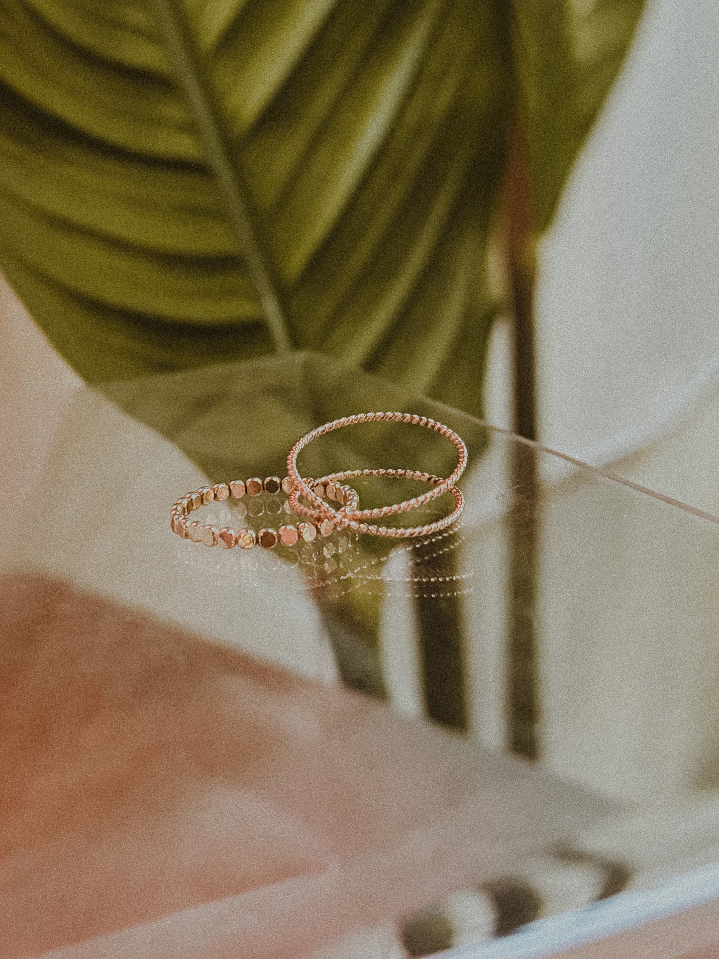 Twisted X & Mini Bead Set of 2 Stacking Rings, Gold Fill, Rose Gold Fill or Sterling Silver