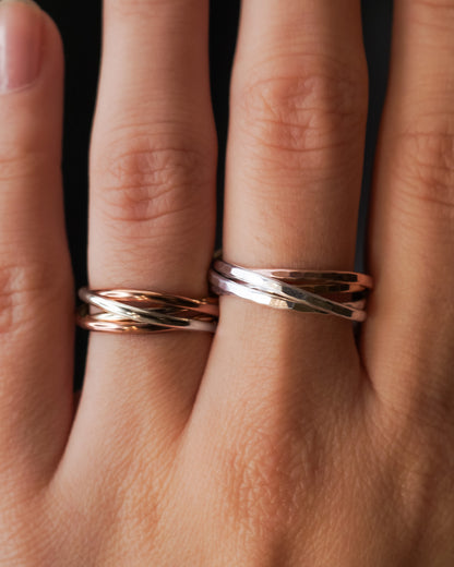 Thin Interlocking Set of 4 Rings, Solid Mixed Metals