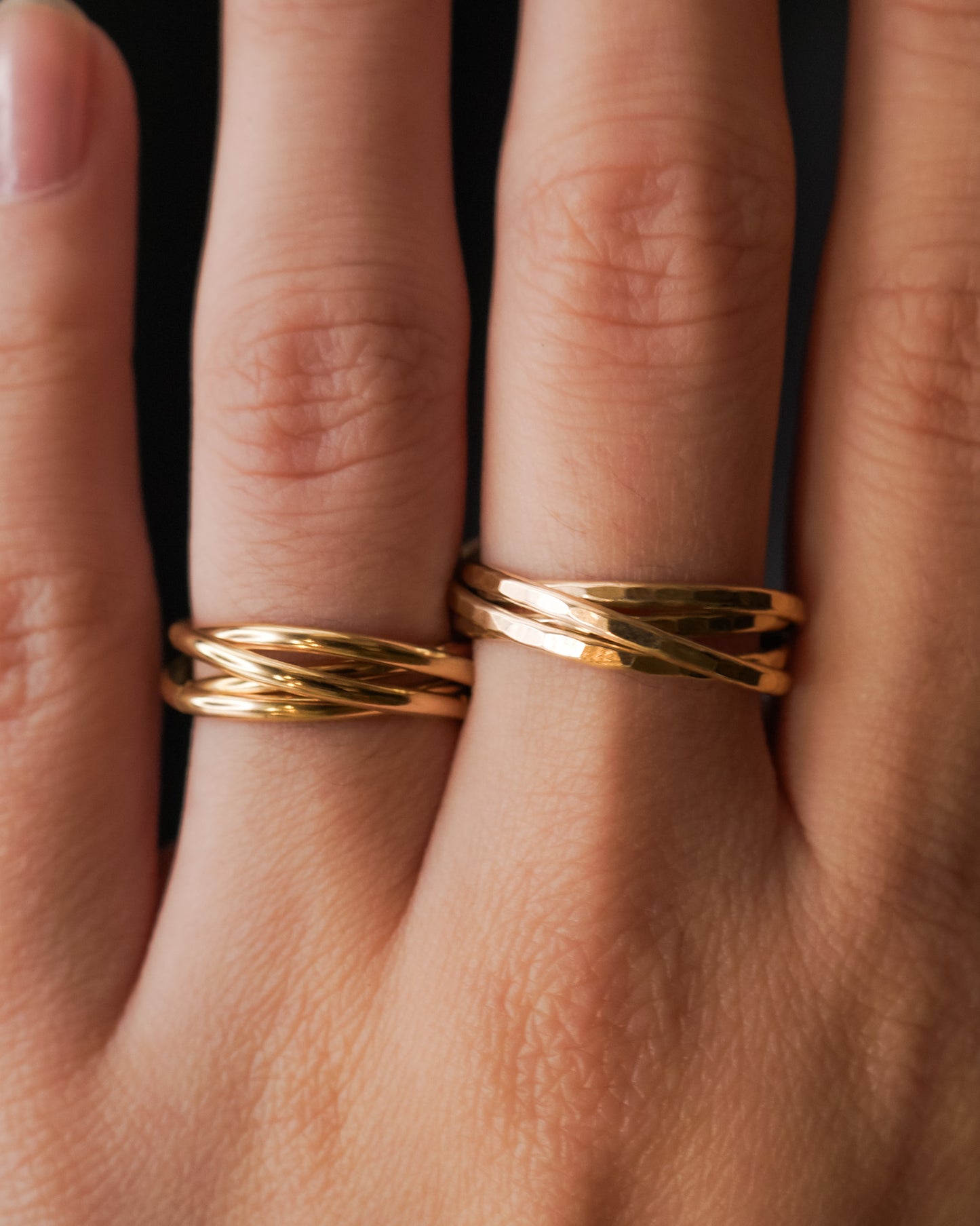 Thin Interlocking Set of 4 Rings, Solid 14K Gold