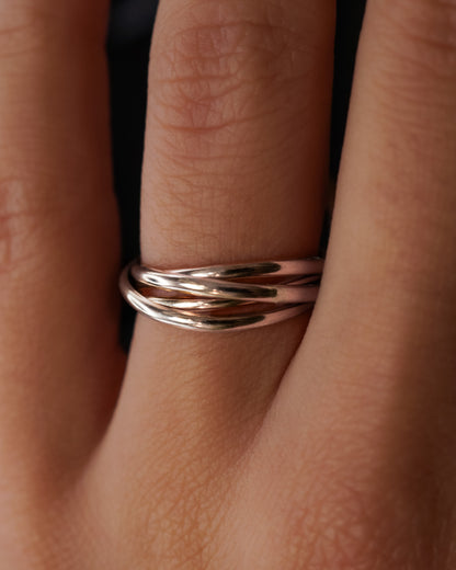 Thin Interlocking Set of 4 Rings, Sterling Silver