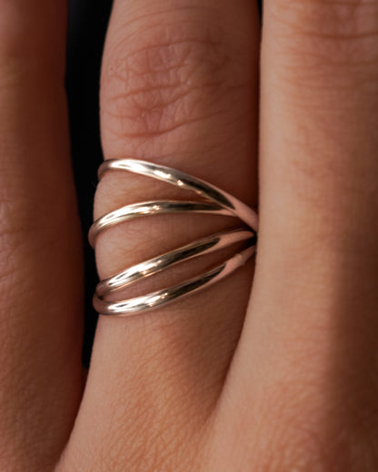 Thin Interlocking Set of 4 Rings, Sterling Silver