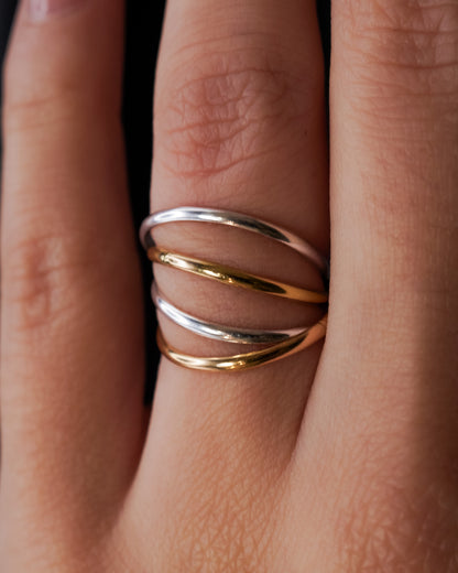 Thin Interlocking Set of 4 Rings, Mixed Metals