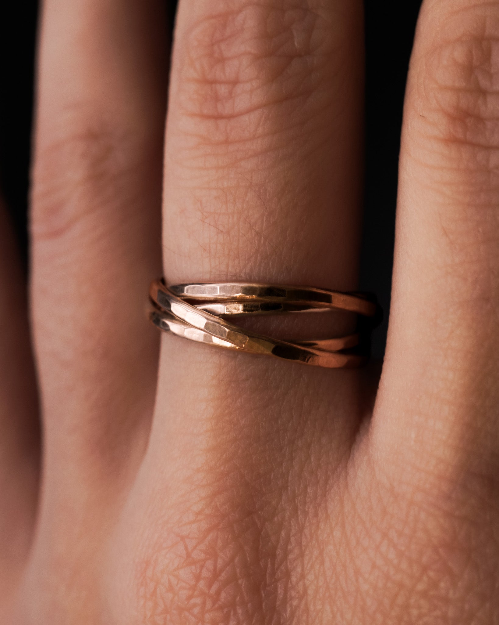 Thin Interlocking Set of 4 Rings, 14K Rose Gold Fill 15 / Hammered / 14K Rose Gold Fill Thin Interlocking Set of 4 Rings, 14K Rose Gold Fill 15 / Hammered / 14K Rose Gold Fill