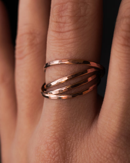 Thin Interlocking Set of 4 Rings, Solid 14K Rose Gold