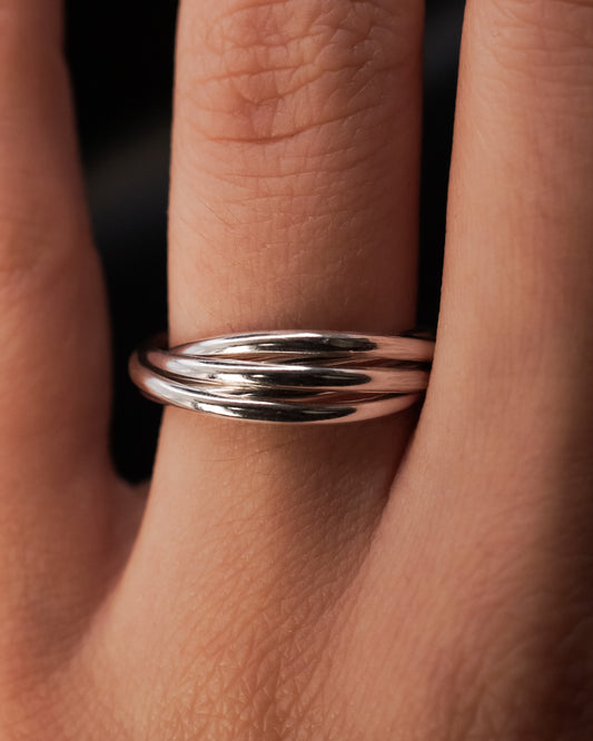 Thin Interlocking Set of 5 Rings, Sterling Silver