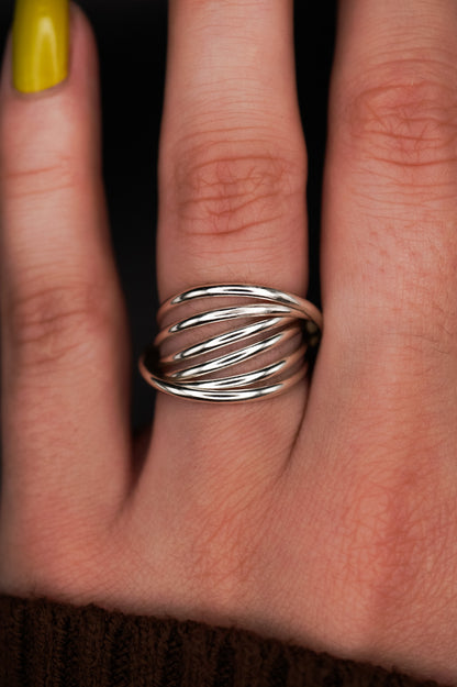 Thin Interlocking Set of 6 Rings, Sterling Silver