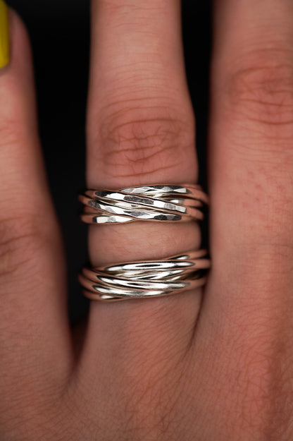 Thin Interlocking Set of 6 Rings, Sterling Silver