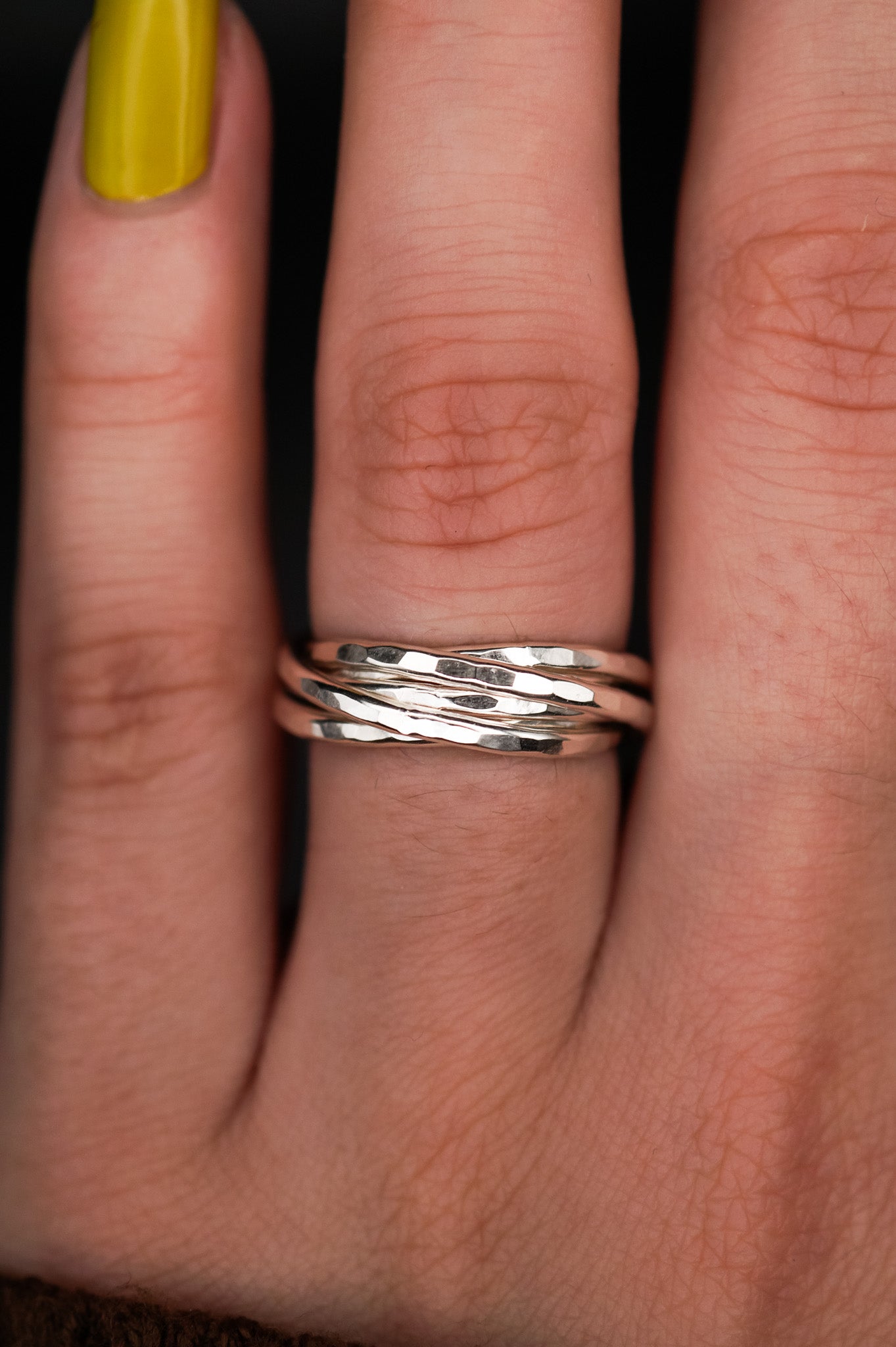 Thin Interlocking Set of 6 Rings, Sterling Silver