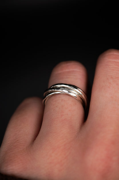 Thin Interlocking Set of 6 Rings, Sterling Silver