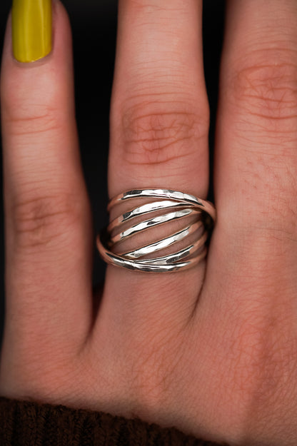 Thin Interlocking Set of 6 Rings, Sterling Silver