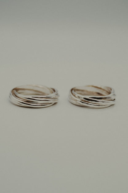 Thin Interlocking Set of 6 Rings, Sterling Silver