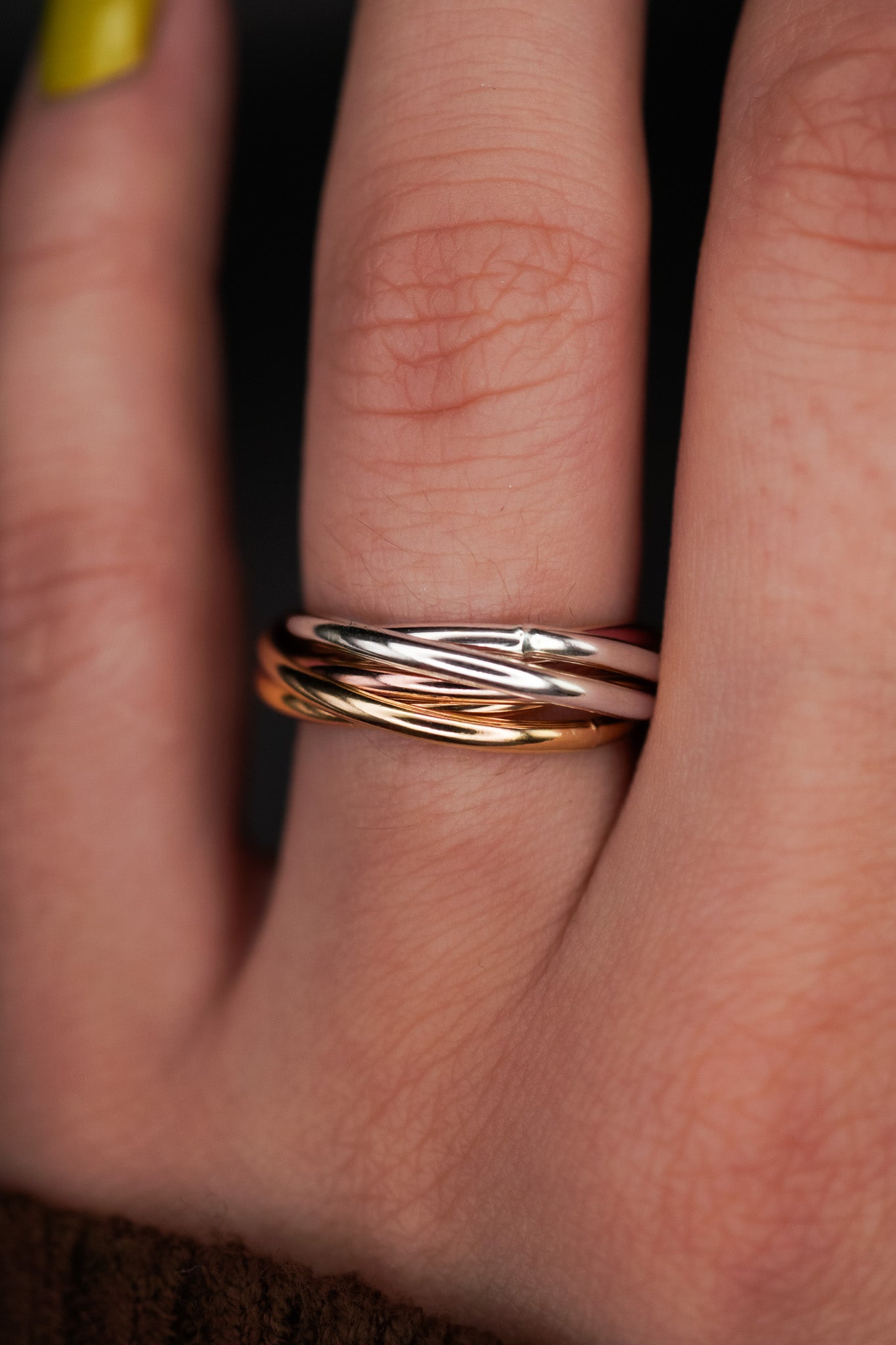 Thin Interlocking Set of 6 Rings, Solid Mixed Metals