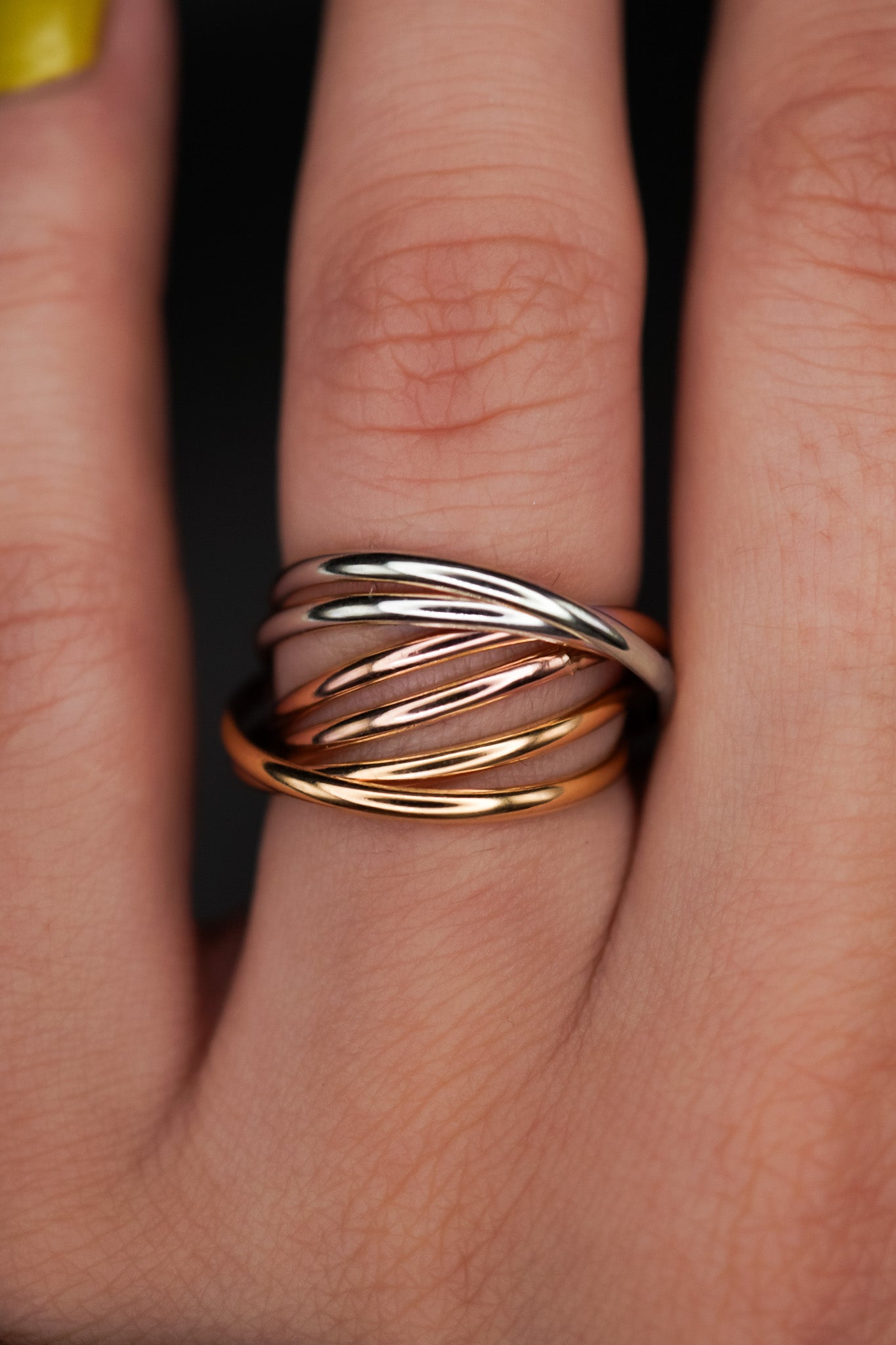 Thin Interlocking Set of 6 Rings, Solid Mixed Metals