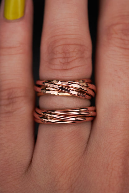 Thin Interlocking Set of 6 Rings, 14K Rose Gold Fill